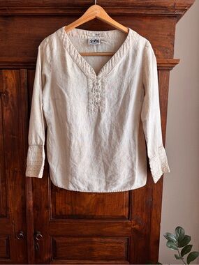 Edward Irish Linen Blouse Lace Crochet Sleeve
